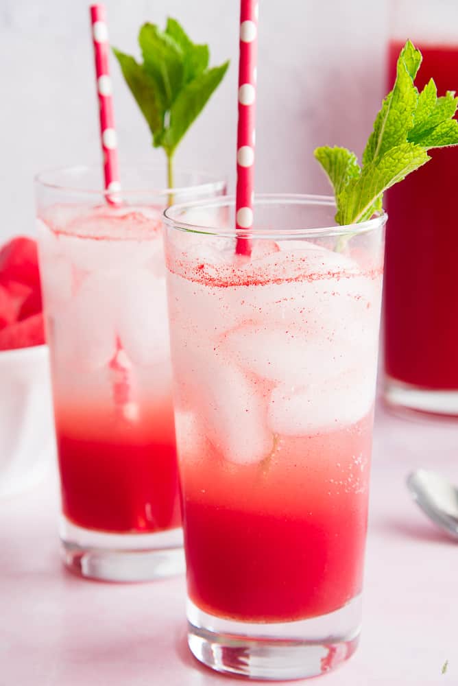 pink watermelon italian sodas in a glass