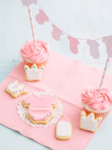 pink baby cookies on a napkin